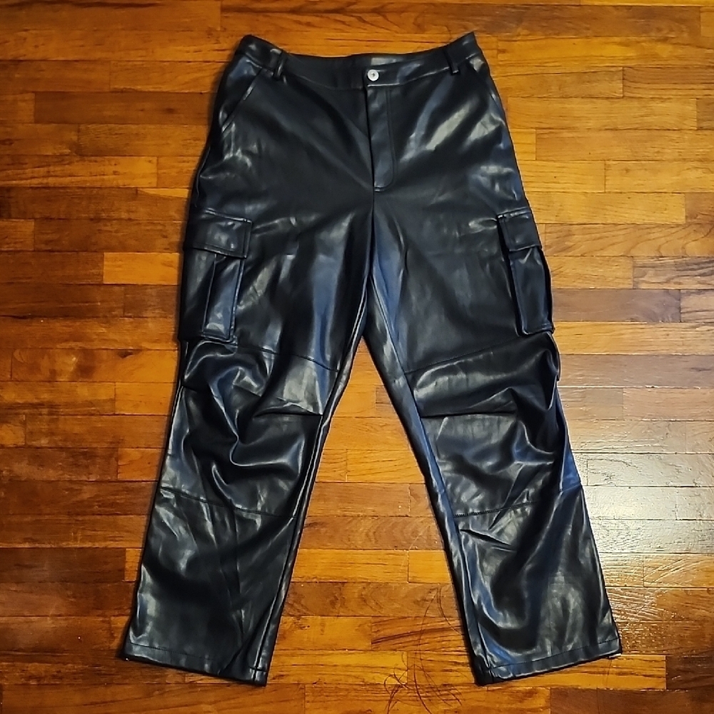7 For All Mankind Faux Leather Black Wide Leg Pants